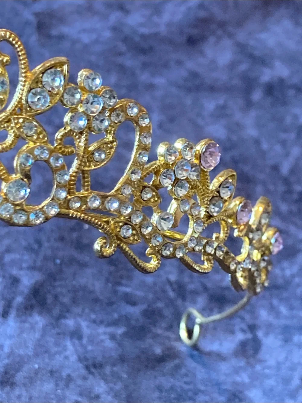 Gold Tone and Pink Crystal Tiara Crown - Elegant Women's Accessory